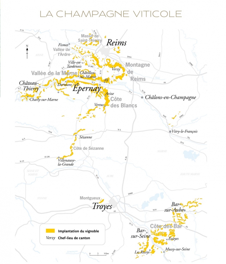 Carte de la Champagne viticole