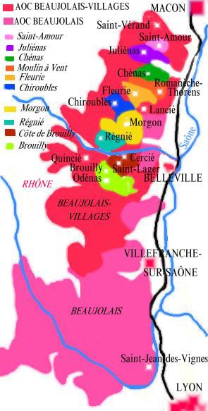 Carte du vignoble du Beaujolais