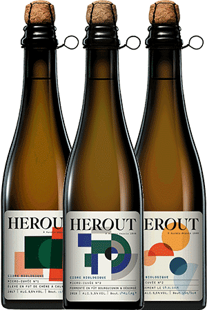 Bouteilles de cidre des 3 micro-cuvées de la Maison Hérout