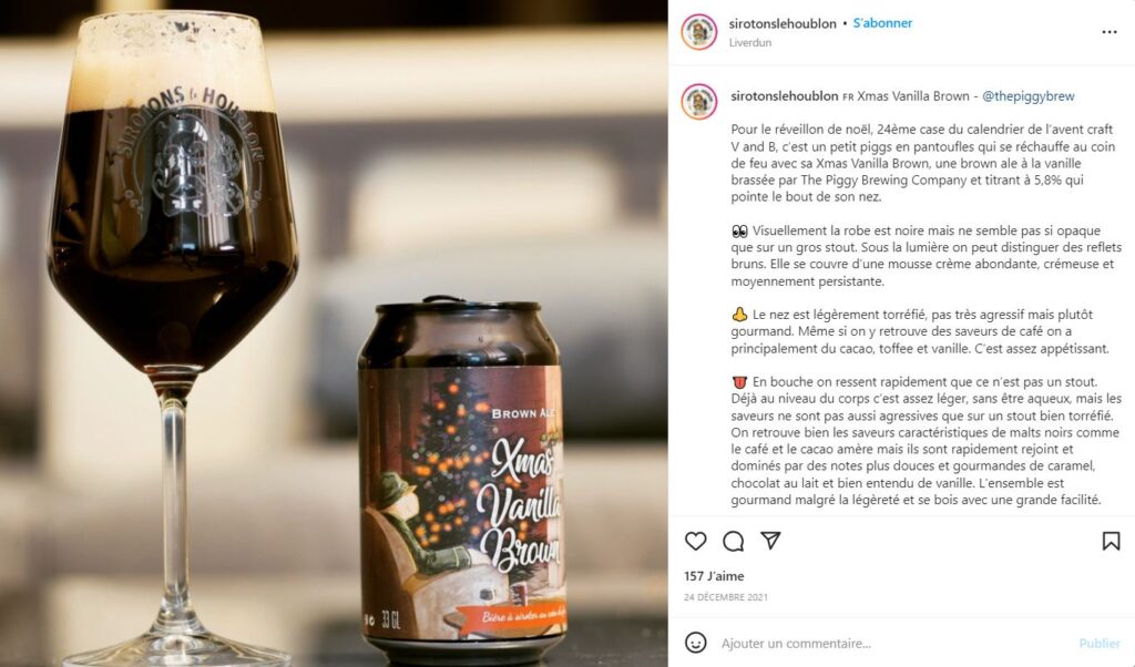 Sirotons le houblon compte Instagram biere Vanilla Brown brasserie Piggy Brewing Company