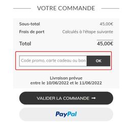 Ou insérer le code Carte Française