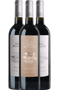 Bouteilles de vin du coffret Découverte du Château Henri Bonnaud en aoc Palette en Provence